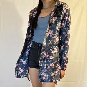 Navy Blue Floral Rain Jacket